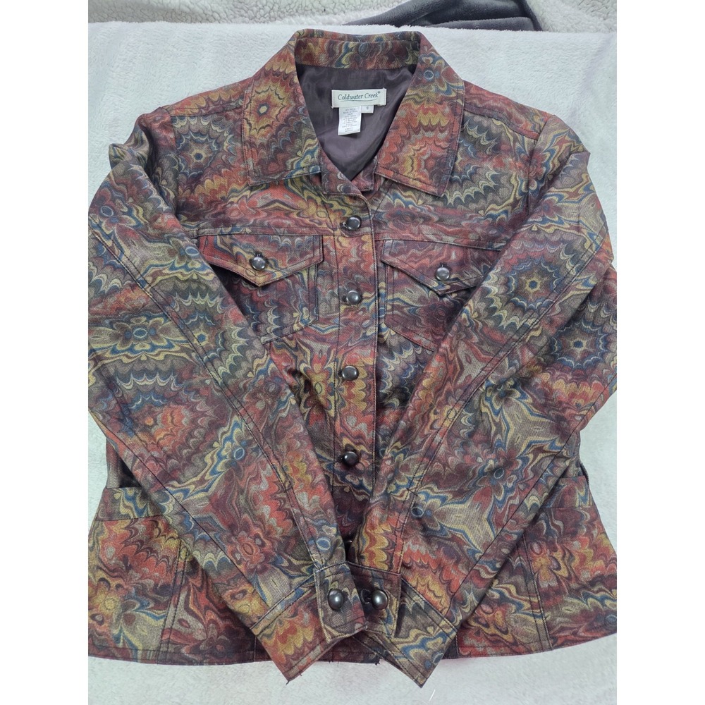 Coldwater Creek Women's Small Abstract Print Jacket Boho Earth Tone Cotton Blend
